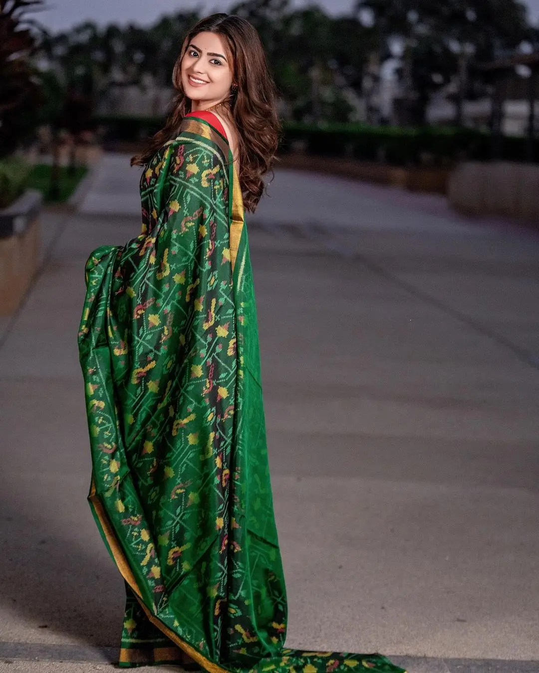 Priyanka Sharma Stills In Green Saree Red Blouse